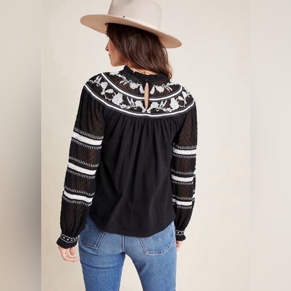Maeve by Anthropologie Black Winona Embroidered Blouse Sz M - Picture 2 of 13
